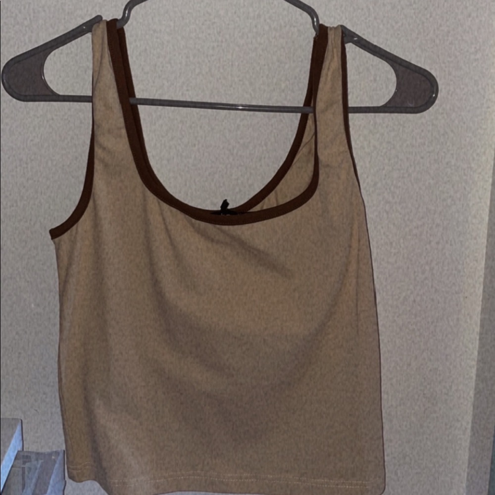 Boohoo tan cropped shirt
